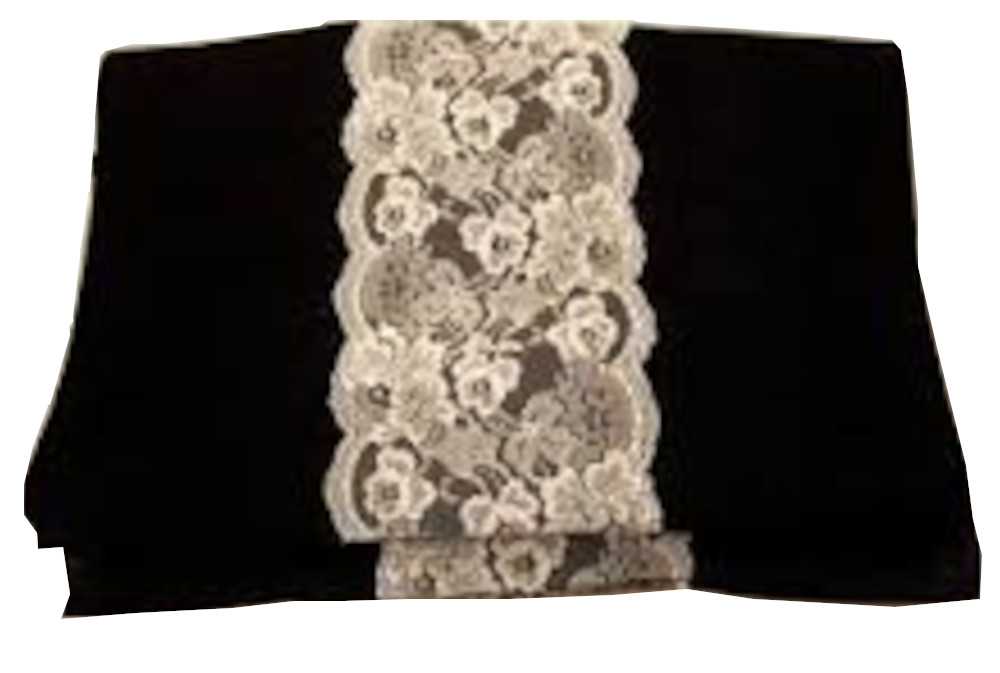 14" Black Burlap Runner with 6" White Lace